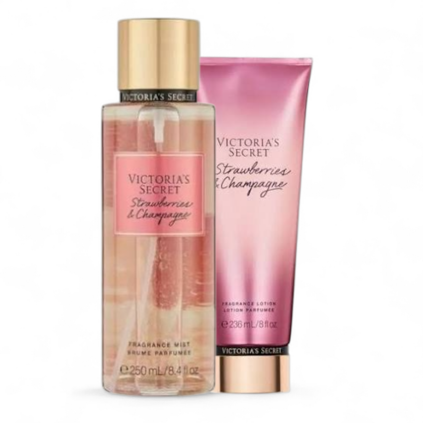 🍓 Kit Feminino Victoria’s Secret Strawberry &amp; Champagne – Body Splash 250ml + Creme Hidratante 236ml