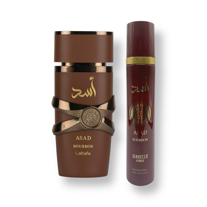 🖤 KIT MASCULINO – LATTAFA ASAD BOURBON 100ML + SPRAY CORPORAL 300ML