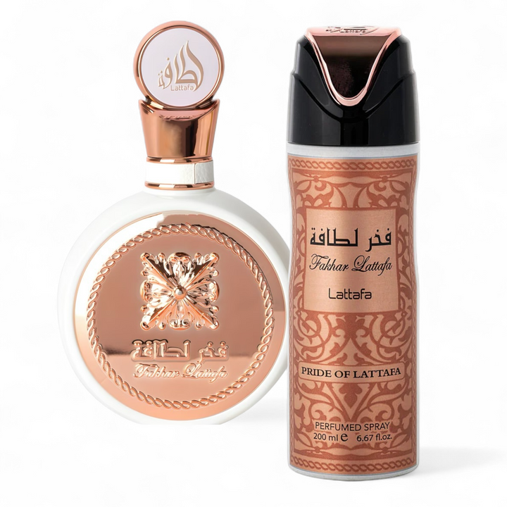 🌹 KIT FEMININO – LATTAFA FAKHAR ROSE 100ML + PERFUMED SPRAY 200ML